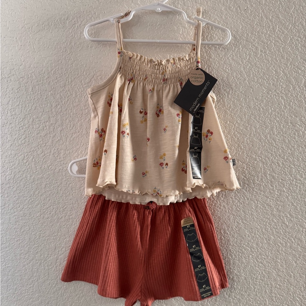 Floral Top and Rust Shorts Set